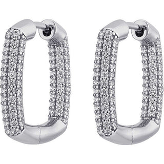 Rosato Orecchini In Argento Lucido Con Zirconi Trasparenti Bianca Rzbi2 - Lunghezza: 3 Cm