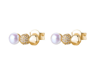 Rosato Long Gold-Plated Earrings with Zirconia and Blue Pearls Rzaz025 