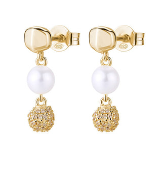Rosato Gold-plated dangle Orecchini con real pearl e zircons Azzurra RZAZ030