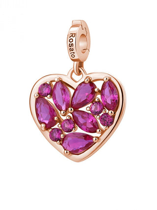 Rosato Gold-plated heart Ciondolo con fuchsia zircons Storie RZ242