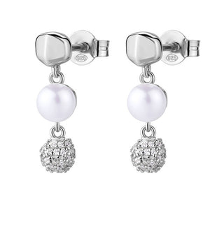Rosato Silver dangle Orecchini con real pearl e zircons Azzurra RZAZ029