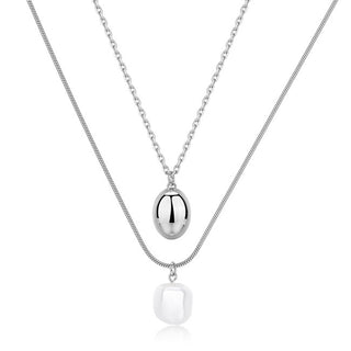 S'agapõ Double Steel Collana with Shell Wisdom Pearl SWI41