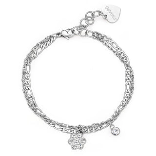 S'Agapõ Pulsera Doble De Acero Con Colgantes En Forma De Flor Aurora Sar46 