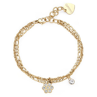 S'Agapõ Bracciale Doppio Placcato Oro Con Pendenti A Forma Di Fiore Aurora Sar47
