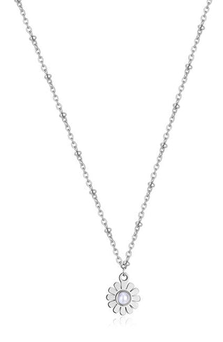 S'agapõ Steel Collana Flower with pearl Message SSG25