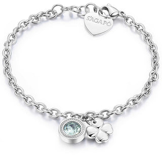 S'Agapõ Bracciale In Acciaio Con Cristallo E Quadrifoglio Lucky Light Skt12