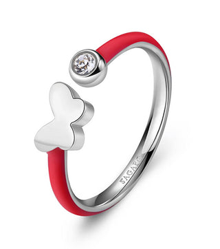 S'Agapõ Anello In Acciaio Con Smalto Rosso Butterfly Vibes Svb66