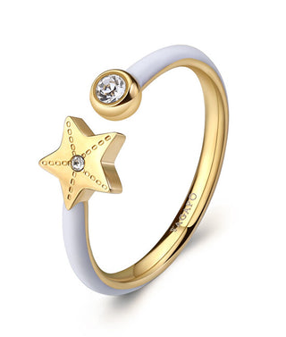 S'agapõ Gold-plated Anello with white enamel Star Vibes SVB70
