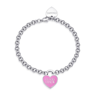 S'Agapõ Affascinante Bracciale In Acciaio Con Cuore Good Luck Be My Always Sbm87