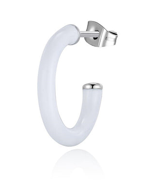 S'Agapõ Single Round Earring With White Enamel Vibes Svb46 