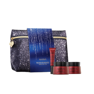 Apple-y Ever After Set Ahava: AOS Advanced Deep Wrinkle, Anti-Aging, Crema, Per il viso, 50 ml + Apple Of Sodom, Anti-Wrinkle, Night Sleeping Mask, 50 ml + AOS Advanced Deep Wrinkle, Levigante, Crema per gli occhi, 15 ml + Custodia in tessuto GWP