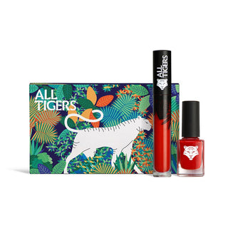 Set All Tigers: rossetto liquido naturale e vegano 888 Call Me Queen 8 ml + smalto vegano naturale e vegano 298 Hit It Big 11 ml