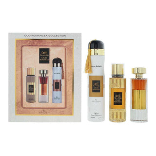 Set Ard Al Zaafaran: Oud Romancea, Eau De Parfum, Per Donna, 100 ml + Oud Romancea, Spray Profumato, Per Donna, 250 ml + Oud Romancea, Ambra, Deodorante Per Ambienti, 300 ml
