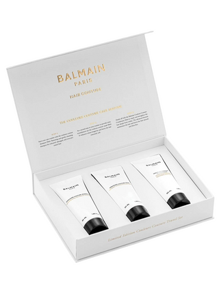Set professionale Balmain: Couleurs Couture, shampoo per capelli, per idratazione, 50 ml + Couleurs Couture, olio di argan, balsamo per capelli, per idratazione, 50 ml + Couleurs Couture, maschera crema per il trattamento dei capelli, idratante e protezio