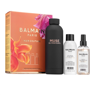 Set Balmain Professionnel: Muse Du Printemps, borraccia in acciaio GWP, nero + olio di argan, balsamo senza risciacquo per capelli, per idratare/districare e lucidare, 50 ml + butano, lacca per capelli, per volume, tenuta leggera, 200 ml