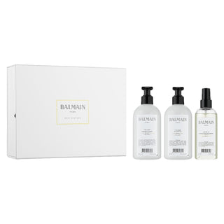 Set Balmain: Shampoo volumizzante idratante 300 ml + Balsamo volumizzante idratante 300 ml + Spray volumizzante condizionante 200 ml + Spazzola per cuoio capelluto Balmain