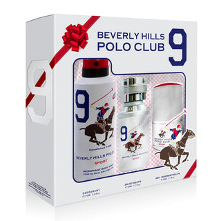 Set Beverly Hills Polo Club: 1982 - Sport 9 Eau de toilette da uomo 50 ml + 1982 - Sport 9 antitraspirante deodorante spray 175 ml + 1982 - Sport 9 antitraspirante deodorante roll-on 50 ml