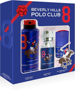 Set Beverly Hills Polo Club: 1982 - Sport 8 Eau de toilette da uomo 50 ml + 1982 - Sport 8 antitraspirante deodorante spray 175 ml + 1982 - Sport 8 deodorante roll-on 50 ml