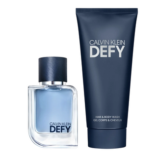 Set Calvin Klein: Defy, legnoso-aromatico, gel doccia e shampoo 2 in 1, 100 ml + Defy, eau de toilette, per uomo, 50 ml