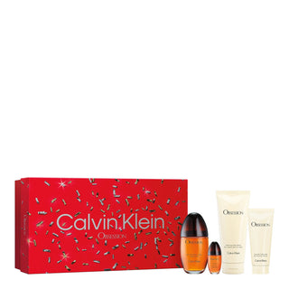 Set Calvin Klein: Obsession, Eau De Parfum, da donna, 100 ml + Obsession, Eau De Parfum, da donna, 15 ml *Miniature + Obsession, idratante, gel doccia, 100 ml + Obsession, idratante, lozione per il corpo, 200 ml