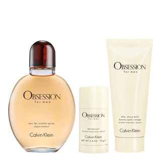 Set Calvin Klein: Obsession, Eau De Toilette, per uomo, 125 ml + Obsession, balsamo dopobarba calmante, 100 ml + Obsession, antisudore, deodorante stick, per uomo, 75 g