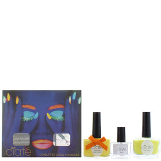 Set Ciate London: Barattolo di vernice, Top Coat, Smalto per unghie, Black Light, 5 ml + Barattolo di vernice, Smalto per unghie, Glitter neon, 10 g + Barattolo di vernice, Smalto per unghie, Arancione neon, 13,5 ml