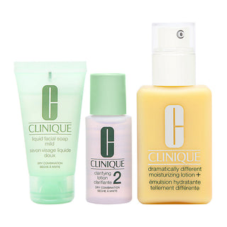Great Skin Start Here 3 Step Set Clinique: Dramatically Different+  Lozione Idratante Senza Fragranza Giorno & Notte Per Viso 125 ml + Sapone Detergente Viso 30 ml + 2 Lozioni Detergenti Viso 30 ml