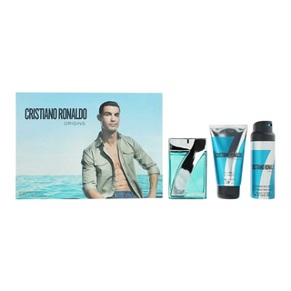 Set Cristiano Ronaldo: CR7 Origins, Eau De Toilette, per uomo, 100 ml + CR7 Game On, Gel doccia, per tutti i tipi di pelle, 150 ml + CR7 Origins, Rinfrescante, Deodorante Spray, per uomo, 150 ml
