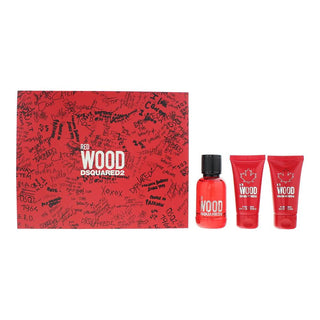Set Dsquared 2: Red Wood, Eau De Toilette, per donna, 50 ml + Red Wood, gel doccia e shampoo 2 in 1, 50 ml + Red Wood, lozione per il corpo, 50 ml
