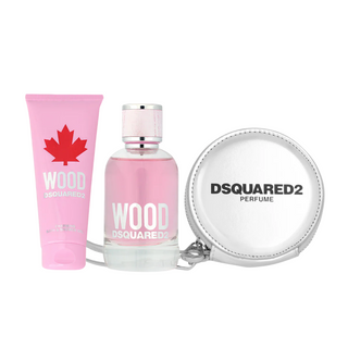 Sada Dsquared 2: Wood Eau De Toilette pro ženy 100 ml + Wood sprchový gel 100 ml + Dsquared látková taštička GWP stříbrná 