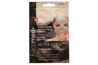 Eveline Cosmetics Set Duo, Facemed+ Active Detox, Maschera al Carbone, Detossinante, Argilla, 2 pz, 10 ml
