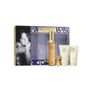 Set Elizabeth Taylor: White Diamonds, Eau De Toilette, da donna, 50 ml + White Diamonds, profumo da donna, 3,7 ml *Miniature + White Diamonds, idratante, lozione per il corpo, 50 ml + White Diamonds, bagnoschiuma, 50 ml