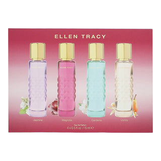 Set Ellen Tracy: Quilted Gardenia, Eau De Parfum, da donna, 15 ml + Quilted Vanilla, Eau De Parfum, da donna, 15 ml + Quilted Magnolia, Eau De Parfum, da donna, 15 ml + Quilted Jasmine, Eau De Parfum, da donna, 15 ml