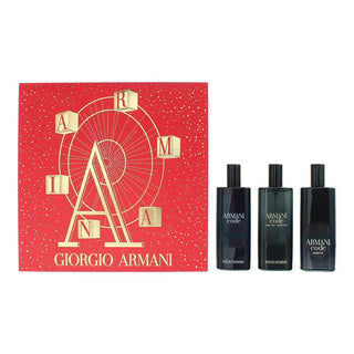 Set Giorgio Armani : Code, Parfum, da uomo, Refillable, 15 ml + Code, Eau De Toilette, da uomo, 15 ml + Code, Eau De Parfum, da uomo, 15 ml