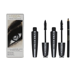 Set L'Oreal Paris: Mega Volume Collagene 24h Extra Mascara Nero 2 pezzi 9 ml + Contour Khol Eyeliner Kohl Nero 12 g