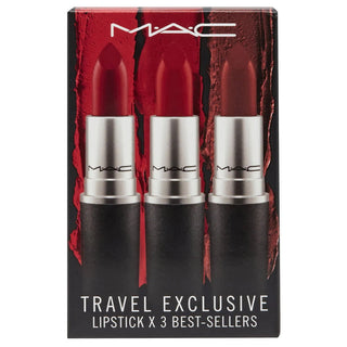 Set de viaje exclusivo de MAC: Mini labial cremoso Lady Bug 3 g + labial cremoso en polvo Kiss Fresh Morocan 3 g + Lápiz labial en crema en polvo Kiss Cockney 3g