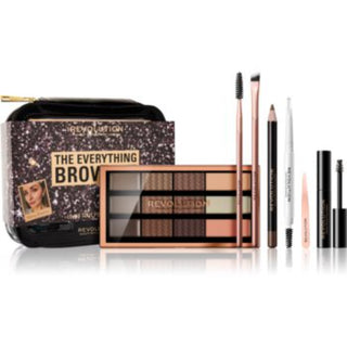 Sæt Makeup Revolution Alt: Øjenbrynsbørstesæt + Makeuptaske i stof + Øjenbrynsbørste + Øjenbrynspincet + Øjenbrynsgel + Øjenbrynspalette