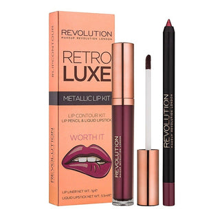 Set Makeup Revolution: Retro Luxe Metallic Liquid Lipstick 55ml + Retro Luxe Lip Pencil 1g