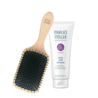 Marlies Moller Set: Marine Moisture Scalp Brush + Gentle Silicone-Free Daily Shampoo for Deep Cleansing 100ml