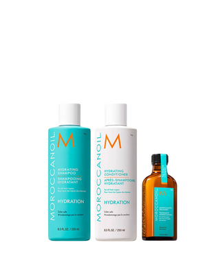 Set Moroccanoil: Idratazione, Senza Parabeni, Balsamo per Capelli, Idratazione E Lucentezza, 250 ml + Idratazione, Senza Parabeni, Shampoo per Capelli, Idratazione E Lucentezza, 250 ml + Moroccanoil, Trattamento con Olio per Capelli, Rivitalizzante e Fort