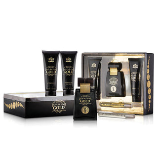 Set Nuovo Marchio: Gold Eau De Toilette Per Uomo 100 ml + Gold Eau De Toilette Per Uomo 15 ml + Gold Detergente Gel Doccia Per Tutto il Corpo Tutti i Tipi di Pelle 130 ml + Gold Gel Dopobarba 130 ml
