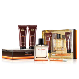 Set Nuovo Marchio: Volcano Eau De Toilette Per Uomo 100 ml + Volcano Eau De Toilette Per Uomo 15 ml + Volcano Detergente Gel Doccia Per Tutto il Corpo Tutti i Tipi di Pelle 130 ml + Volcano Gel Dopobarba 130 ml