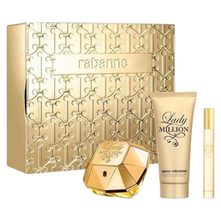 Set Paco Rabanne : Lady Million, Eau De Parfum, da donna, 80 ml + Lady Million, Eau De Parfum, da donna, 5 ml *Miniature + Lady Million, Hydrate, *None, Lozione corpo, 100 ml