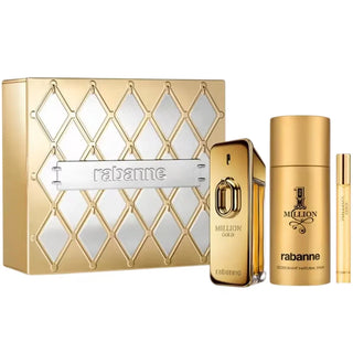 Set Paco Rabanne : Million Gold, Eau De Parfum, Per Uomo, 100 ml + Million Gold, Eau De Parfum, Per Uomo, 10 ml + 1 Million, Anti-Traspirante, Deodorante Spray, Per Uomo, 150 ml