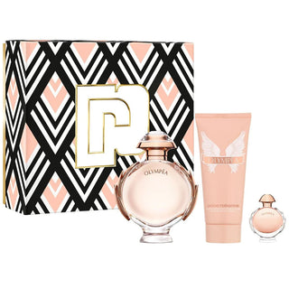 Set Paco Rabanne: Olympea Eau de Parfum da donna 80 ml + Olympea Hydrating Body Lotion 100 ml + Olympea Eau de Parfum da donna 5 ml