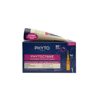 Set Phyto: Set, Phytocyane, Siero trattamento cuoio capelluto senza risciacquo, Anticaduta, 12 pz, 5 ml *Fiala + Phytocyane, Shampoo per capelli, Anticaduta, 100 ml