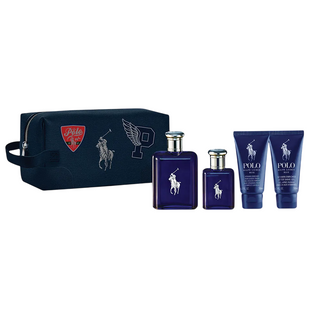 Set Ralph Lauren: Polo Blue, Eau De Toilette, per uomo, 125 ml + Polo Blue, Eau De Toilette, per uomo, 40 ml + Polo Blue, gel doccia e shampoo 2 in 1, 50 ml + Polo Blue, balsamo idratante, dopobarba, 50 ml