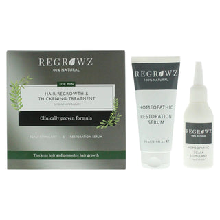 Set Regrowz: siero omeopatico rigenerante per il cuoio capelluto 75 ml + crema omeopatica per il cuoio capelluto idratante e protettivo 75 ml