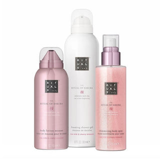 Set Rituals: The Ritual Of Sakura, Shower Mousse, 200 ml + The Ritual Of Sakura, Shimmer, Spray corpo, 150 ml + The Ritual Of Sakura, Lozione corpo, 150 ml