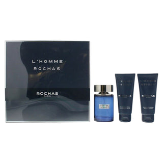 Set Rochas: L'Homme Rochas Eau de Toilette da uomo 100 ml + L'Homme Rochas Gel doccia idratante per tutti i tipi di pelle 100 ml + L'Homme Rochas Balsamo dopobarba idratante 100 ml